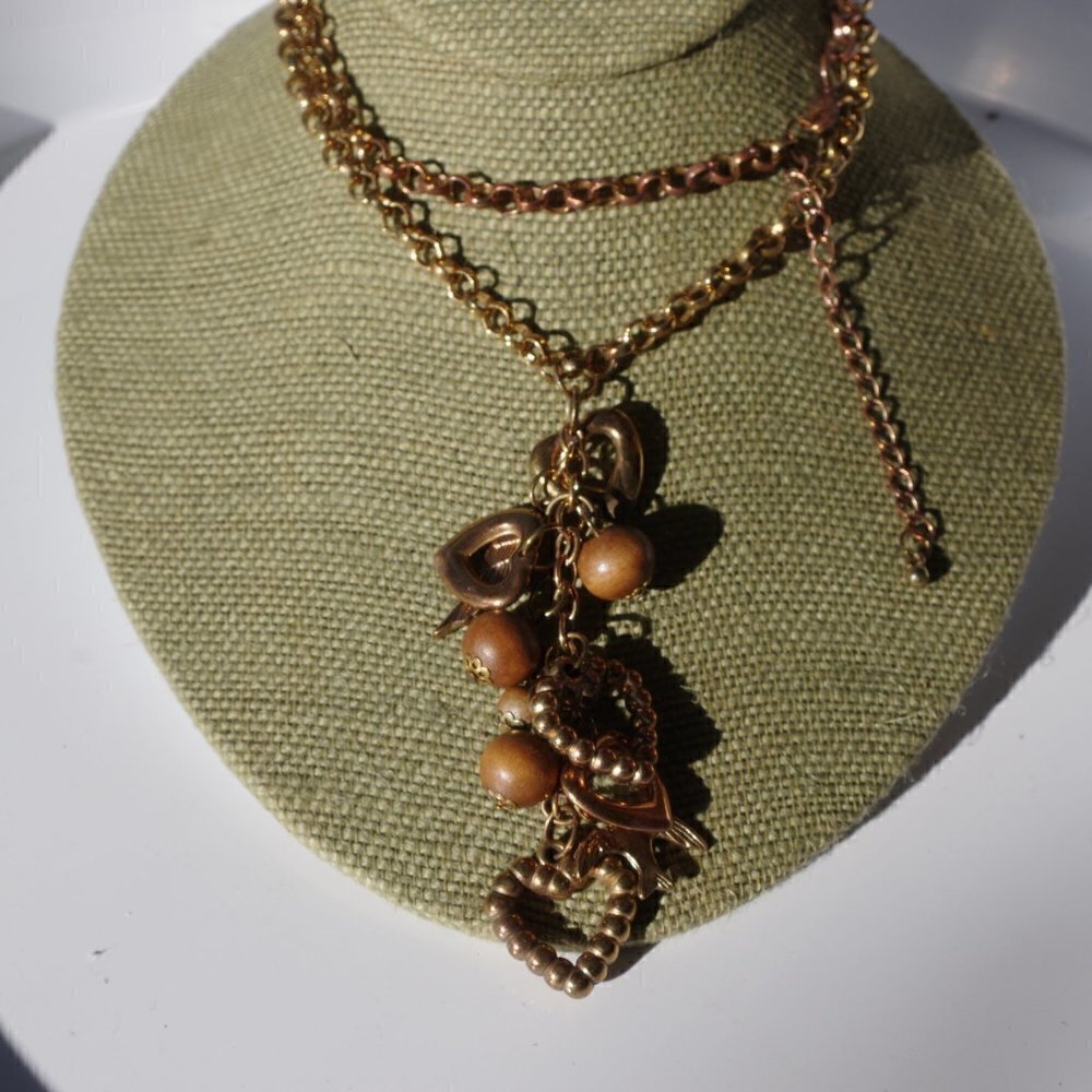 Women`s gold/copper tone heart bead chain necklace